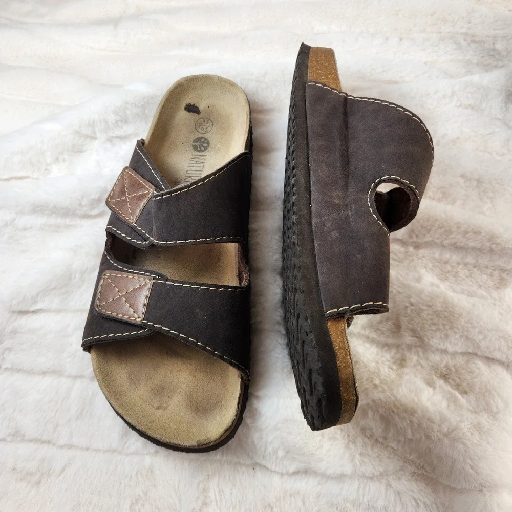 Natural by Live Mens Brown Two Strap Cork Slide Sandals Size 9.5 EUR 43